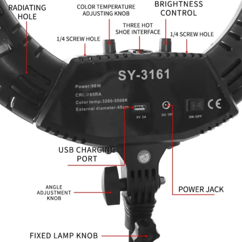 رینگ لایت (45 سانتی متر 100 وات) بدون نمایشگر SY-3161 Ring Light